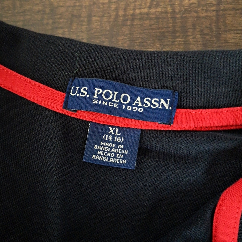 US Polo Assn Boys Black Red Pique Short Sleeve Polo Shirt Size XL 14-16 - Picture 4 of 5